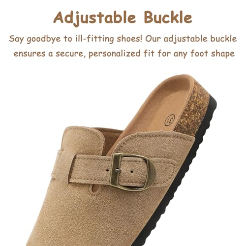 Image of Kids Clogs for Boys Girls Genuine Suede Leather Potato Slide Adjustable Buckle Indoor Outdoor Slippers