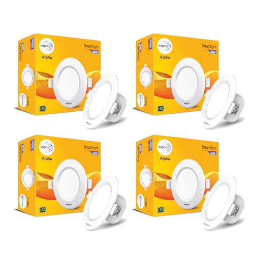 Image of wipro Alpha 12W Round Downlight Junction Box | Neutral White (4000K) | Glare-Free Design |Recessed Down Light for False Ceiling | Cutout - 3 Inch | Pack of 4