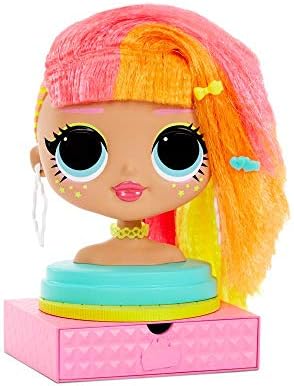 LOL Surprise OMG Styling Head with Stick-on Hair for Endless Styles - 30 Surprises and Accessories - Neonlicious