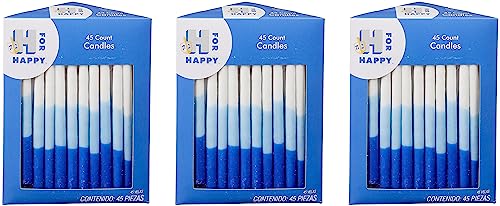 Family Bundle Pack of Premium Dripless Hanukkah Candles - 135 Candles - for All 8 Nights of Chanukah (Traditional Blue & White)