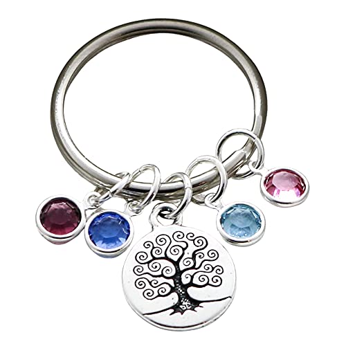 Family Tree Mother's Day Birthstone Keychain - Gift for Mom for Christmas or Birthday - Personalized Birthstone Keychains for Mother