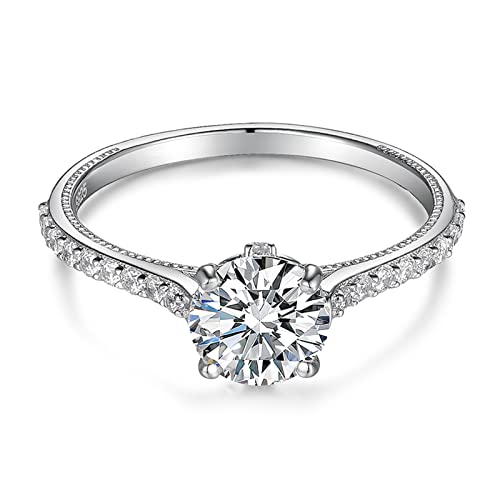 Luyona 1Ct Moissanite Engagement Wedding Ring For Women Classic 4-Prong Simulated Diamond Engagement Ring Graduated Side Stones Promise Bridal Ring-6 #TOP1