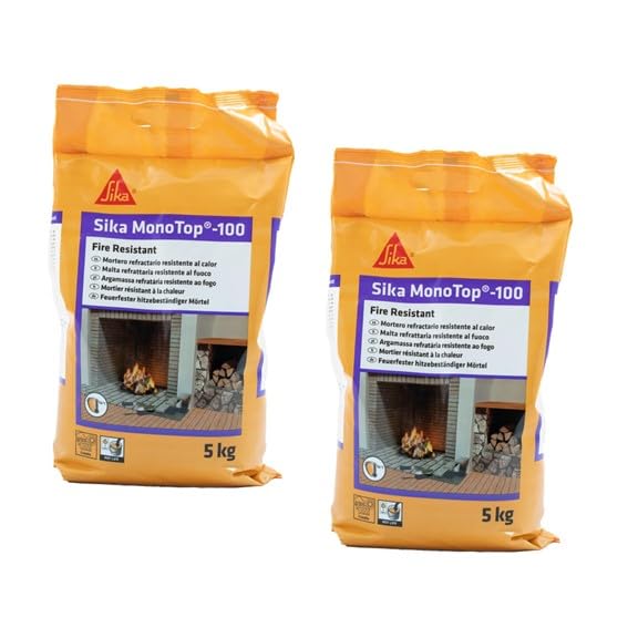 Sika Monotop-100 Fire Resistant, Mortero refractario de fraguado rápido para la construcción y reparación de elementos resistentes al calor hasta 750°C, Gris, 5kg (Paquete de 2)