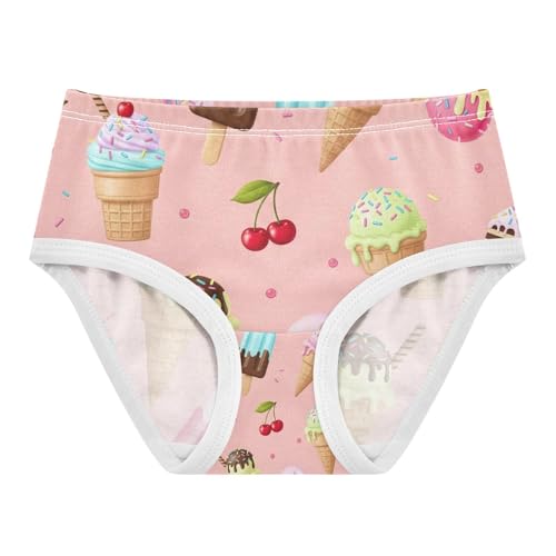 Cute Ice Cream Pink Cotton Toddler Underwear, Girls Cotton Underwear, 2T–8 Years