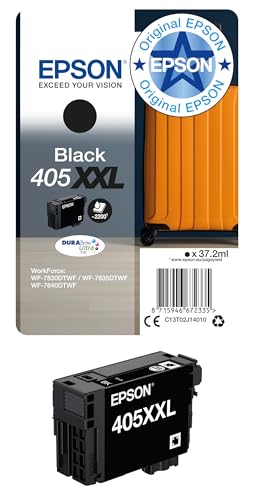 Epson 405XXL Black Suitcase High Yield Genuine, DURABrite Ultra Ink Compatible with WF-78XX Printers