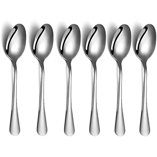 AEX Premium Collection Teaspoons, 18/0 Stainless Steel, Round Edge Plain Pattern Cutlery, Tea Spoons with Mirror Polished Finish– Pack of 6.[Silver]