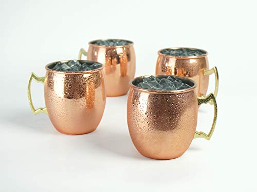 PG Set of 4 Barrel Copper Plated Moscow Mule Mug with Brass Handle