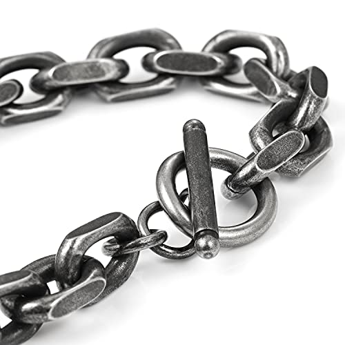 Mens Bracelet Stainless Steel Franco Chain Cable Chain Cuban Link Bracelets for Men Women with Toggle/Lobster Clasp Gunmetal/Silver 7.5/8/8.5 Inch Graduation Gifts for Him2