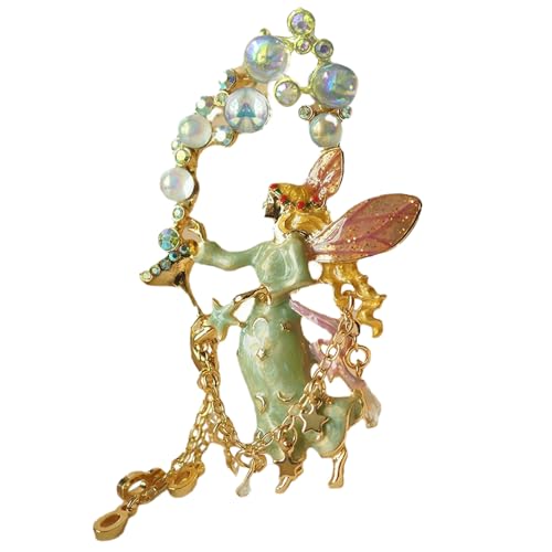 Image of Ouliget Retro Enamel Angel Brooch,Heavy Craft Medieval Bubble Fairy Crystal Badge, Fringed Corsage Pin Jewelry for Elegant Women Girl