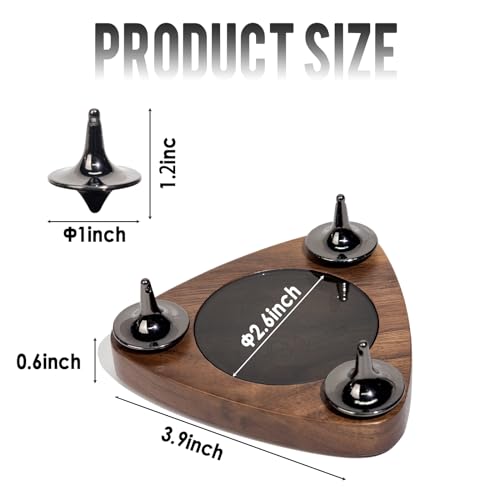 Spinning Tops,Metal Top Spinner with Glass Black Walnut Base,Spin Long Time,Mental Focus and Stress Relief,Perfect Balance,Well Made Metal Desk EDC Toys (3)
