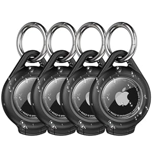 Waterproof Airtag Holder – 4 Pack Airtag Keychain Holder Compatible with Apple AirTags, Ultra Durable Anti-Scratches Protective Case with Keyring for Luggage, Backpack, Pet, Bag, Black