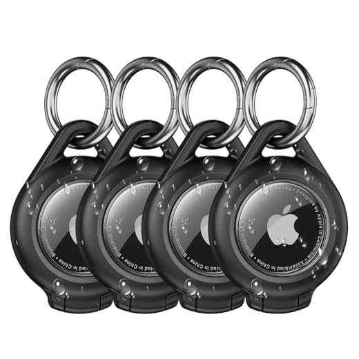 Waterproof Airtag Holder - 4 Pack Airtag Keychain Holder Compatible with Apple AirTags, Ultra Durable Anti-Scratches Protective Case with Keyring for Luggage, Backpack, Pet, Bag, Black