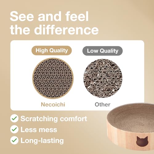 Image of Necoichi Cat Scratcher Bowl for Indoor Cats - Cat Scratching Lounger with Reversible Usability and Extra Comfort for Lounge, Cardboard Bed Couch / (XL, Oak)