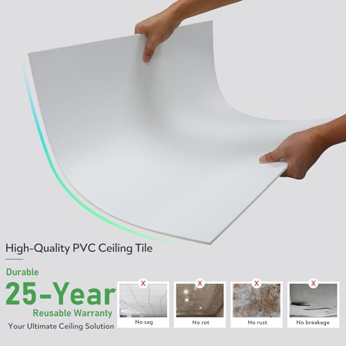 image for STICKGOO Smooth Drop Ceiling Tiles 2ft x 2ft, PVC Ceiling Tile 24 x 24