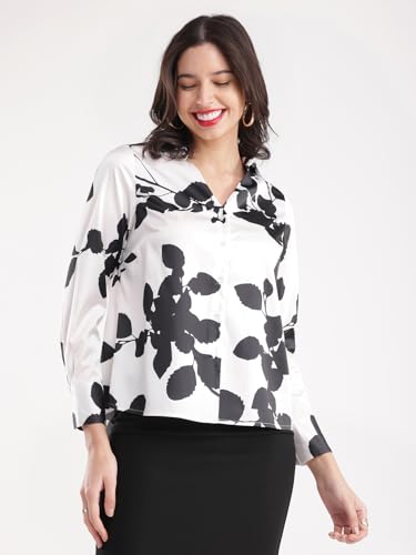 Image of FableStreet Women Shirt | V-Neck Long Sleeve Floral Printed Design | Cotton Jersey Fabric with Button Closure | Perfect for Business Casual