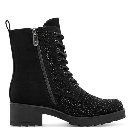 MARCO TOZZI Damen Stiefeletten zum Schnüren mit Blockabsatz Glitzerdetails, Schwarz (Black), 37 EU
