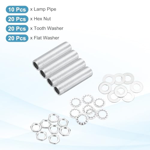 Image of MECCANIXITY 70Pcs 0.6 inch Lamp Pipe Kit with Nuts Washers 1 /8IP Thread Fasteners Assortment for Chandelier Ceiling Light Repair Assembly DIY Hardware