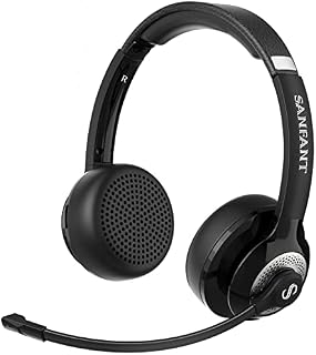 Bluetooth Headset with Microphone ENC Noise Canceling, V5.0 Stereo Wireless Headset with Flip-to-Mute Mic, 22H Talktime, Comfort Wireless/Wired Headphone with Mic for Laptop/Cell Phone/Office