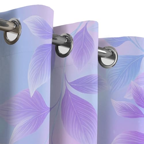 Rideaux isolants oeillets violet clair motif feuilles 260h