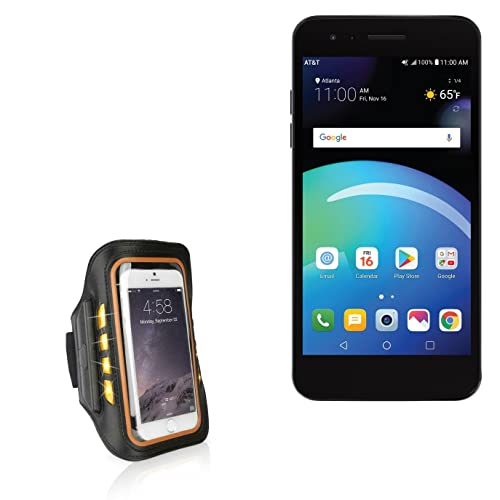 BoxWave Case for LG Phoenix 4 (Case JogBrite Sports Armband, High Visibility Safety Light LED Runners Armband for LG Phoenix 4 - Bold Orange