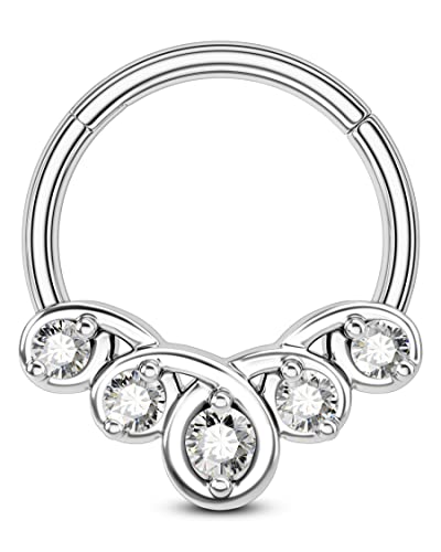 COCHARM シンプルな花セプタムリング 16G シルバー ティアドロップ セプタム ジュエリー クリア CZ デイス ヘリックス イヤリング フープ キラキラ 軟骨 デイス ピアス ジュエリー ステンレススチール, 10MM, ステンレス鋼, キュービックジルコニア（Amazon）