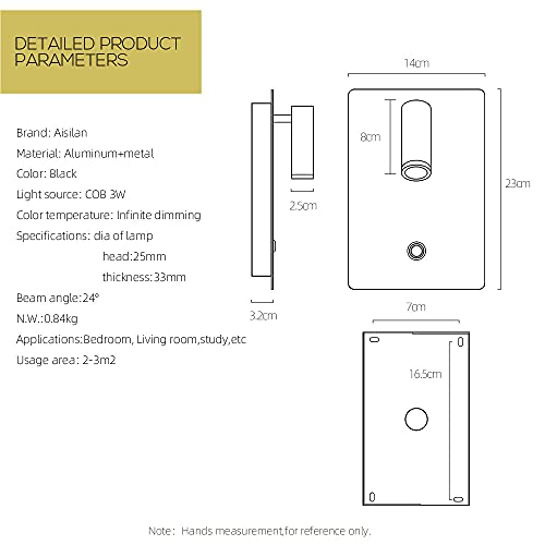 Apliques de pared LED modernos para salón luz de lectura regulable tricolor cuerpo negro 3W 6