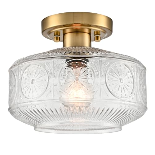 Image of DAYCENT Gold Semi Flush Mount Light 9-Inch Clear Glass Light Fixtures
