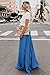 ebossy Women's High Waist Flowy Pleated Chiffon Maxi Skirt (Large, Blue)