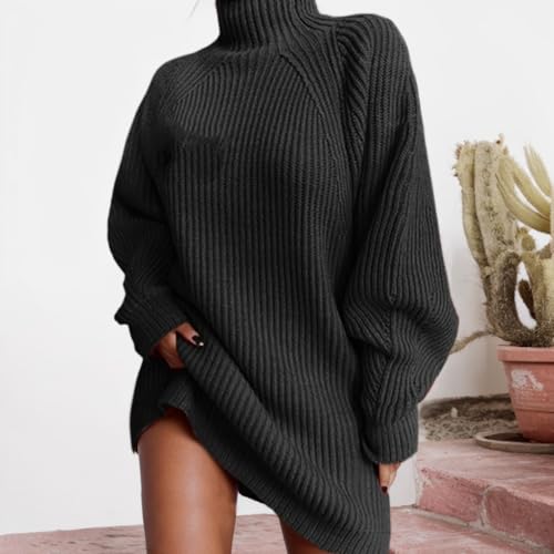 Women Fall Turtleneck Sweater Mini Dress Long Sleeve Ribbed Knit Pullover Jumper Top Winter Oversized Short Dress2