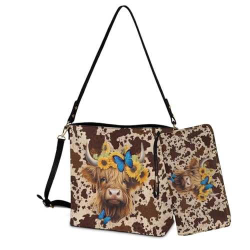Image of Bucket Crossbody Bag Set for Women Lady, Leather Purse and Wallet Set Large Bucket Bag with Wallet