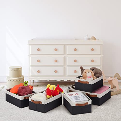 Ghvyennttes GS-004-06 Storage Baskets For Organizing, Fabric Storage Bins With Leather H&Les, Foldable Rectangular Storage Baskets thumb #1