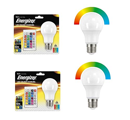ENERGIZER Colour Changing E27 GLS LED RGB+W with Remote Control (2 Pack)