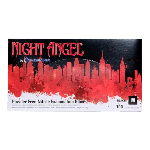 Adenna Night Angel 4 mil Nitrile Powder Free Exam Gloves (Black, Medium) Box of 100