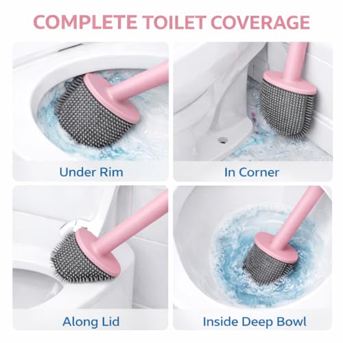 Image of Silicone Toilet Cleaning Brush Bathroom Cleaning Accessories Toilet Brush with Holder Stand Commode Cleaning Brush Closet Cleaning Brush Pot Cleaner Brush