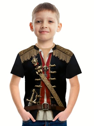 DFZ Boys Pirate Captain T-Shirt Novelty Funny Cosplay Short Sleeve Cruise Pirate Party Outfits for Kids Unisex Black