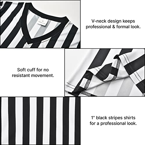 Women's Official Referee Shirt Black & White Stripe Ref Umpire Jersey Short Sleeve For Basketball Football Hockey V-Neck L #TOP4