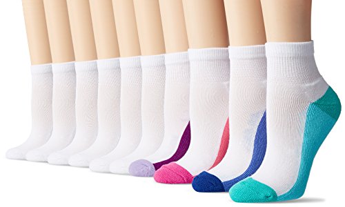 Fruit of the Loom Women's Pack Cushioned Ankle Crew Socks, White/Purploe/Dark Blue/Pink/Light Blue, Shoe Size: 4-10
