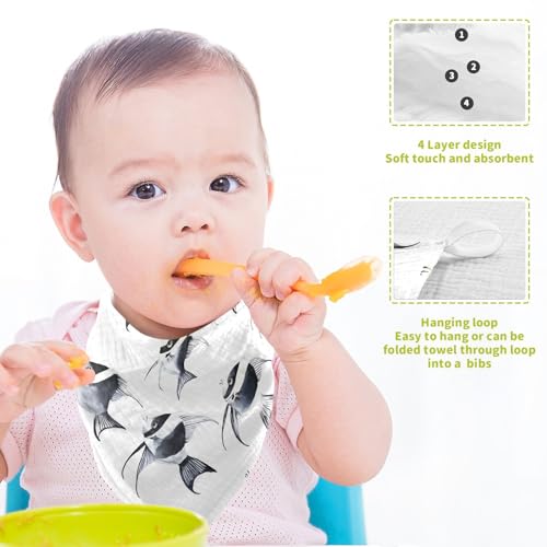 Image of vvfelixl Black and White Angelfish Baby Burp Cloths Baby Muslin Washcloths for Boys Girls Cotton Babys Face Towel for Newborn Infants Soft and Absorbent 11.8 X 11.8 in, 5 Pack