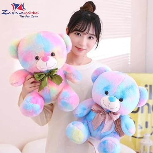 Image of ZEXSAZONE Toy Cute Rainbow Colored Huggable Teddy Bear 32 cm| Plush Soft Toys for Baby | Boys and Girls Kids - Teddy | Plushie Soft Toys for Kids Best Valentine Gift Birthday, Gift (Rainbow)