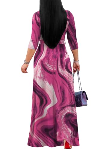 Image of FANDEE Plus Size Maxi Dress for Women Casual Summer Sundress V-Neck 3 /4 Sleeve
