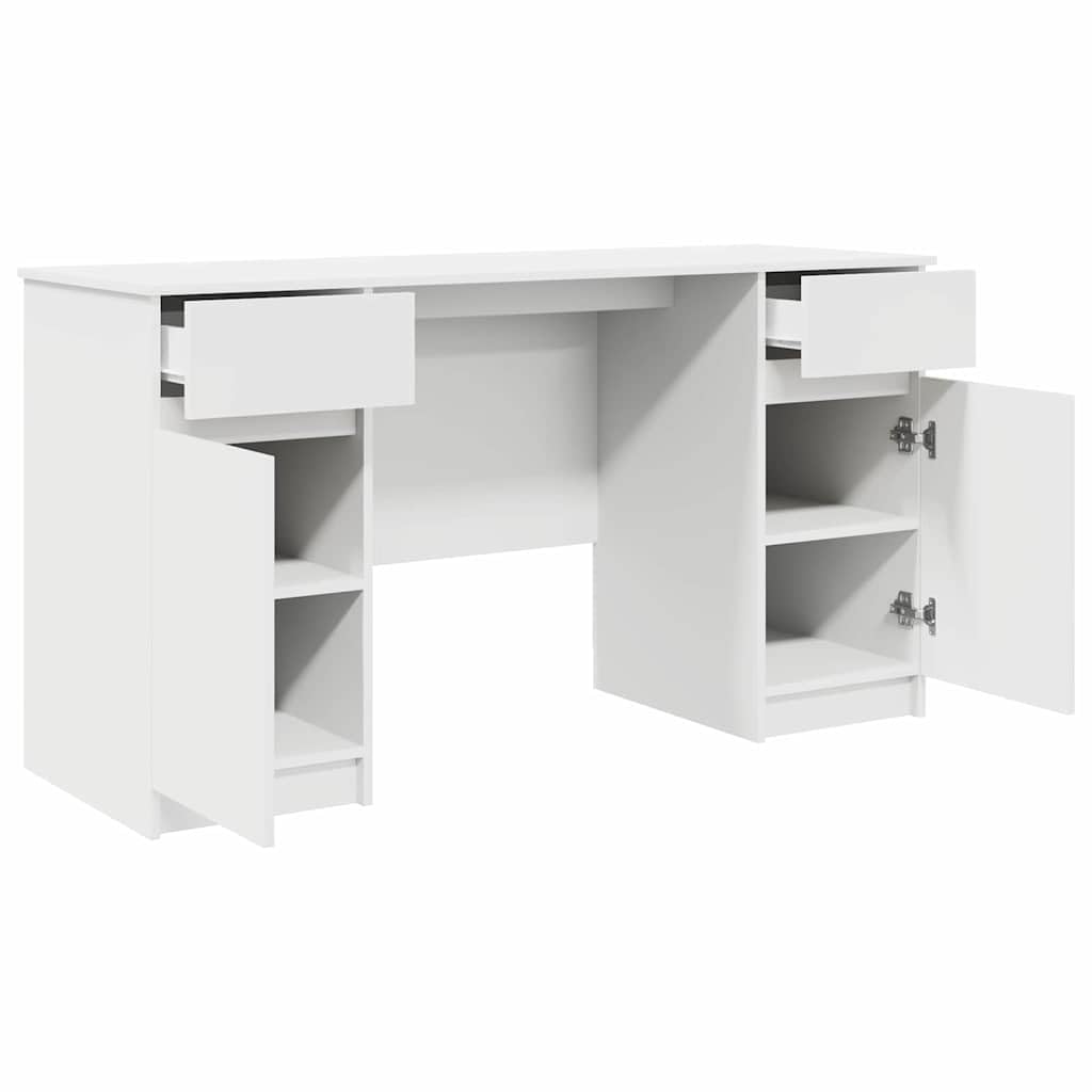 Scrivania bianca con cassetti in legno opaco, 140 x 49 x 76 cm, scrivania da ufficio, scrivania per computer, segretario, postazione di lavoro, casa, studio, spazio di archiviazione