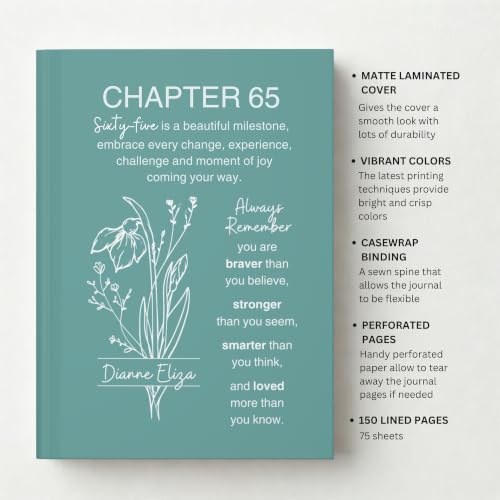 Personalized 65th Birthday Journal for Women, Custom Name Birth Flower Notebook, Hardcover Floral Writing Diary, Matte Lined Journal Gift for Mom, Grandma, Wife, Daughter or Best Friend - ABDAY65_2 - Image 7