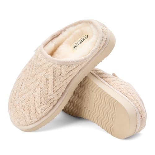 Image of Fireside by Dearfoams Women's Greta Genuine Shearling Clog Slippers, 100% Natural Suede Clogs for Outdoor & Indoor