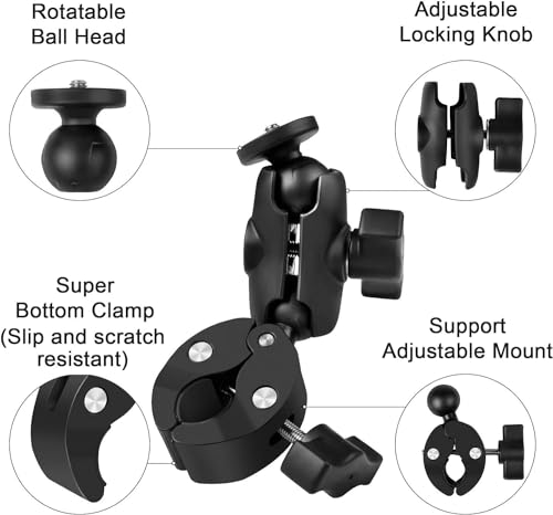 Image of Action Pro Super Camera Clamp Mount Double Socket Arm 1 /4 inch-20 Ball Head Adapter Compatible with GoPro AKASO DJI Action Insta360 DSLR Digital Camera Monitor /LED Lights