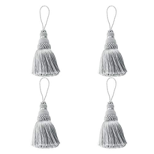 Fenghuangwu 4Pcs Colorful Tassel Key Tassels DIY Accessories(Silver)