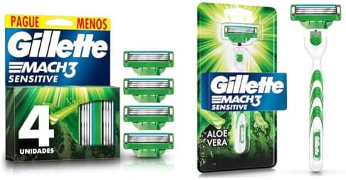 Kit Gillette Carga Mach3 Sensitive 4 Unidades + Aparelho Mach3 Sensitive 1 Unidade