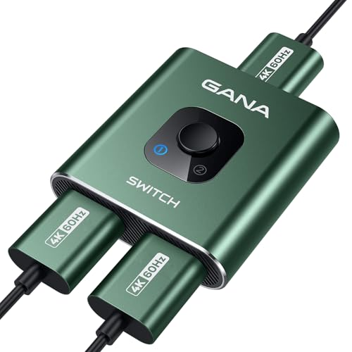 GANA - Conmutador HDMI 4K a 60 Hz, conmutador HDMI bidireccional de aluminio 2 en 1, hub HDMI manual compatible con Xbox, PS5/4/3, reproductor Blu-Ray, Fire Stick Roku (verde)