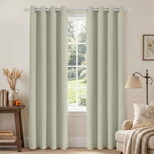 Joydeco Blackout Curtains 95 Inches Long 2 Panels Burg, Room Darkening Curtains for Bedroom, 100% Black Out Textured Thermal Drapes Privacy Protection 2 Panels Set(W42 x L95 Inch, Light Beige)