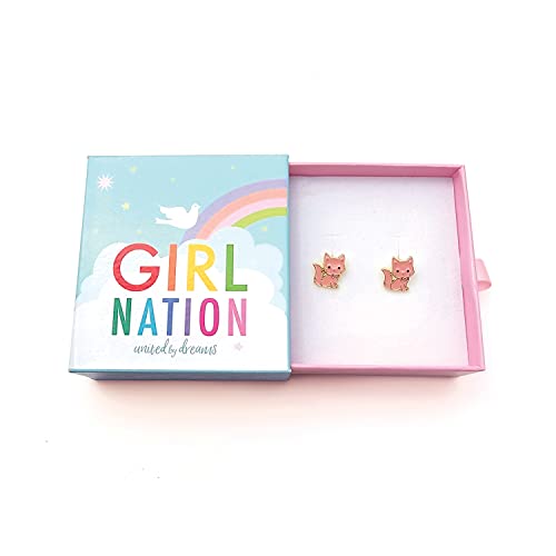 GIRL NATION Earrings for Girls Ages 5 and Up, Hypoallergenic Earrings in Pink Kitty Design4
