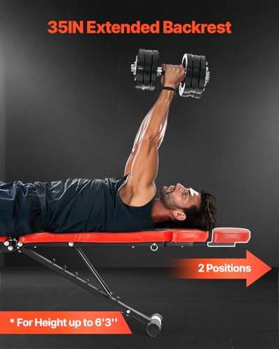 VEVOR Hantelbank verstellbare Brauchtrainer für Ganzkörpertraining (300 kg belastbar), Sit-up-Trainingsbank Fitness Bank Flachbank mit erweitertem Kopf-/Nackenschutz und schnellem Zusammenklappen – Bild 4